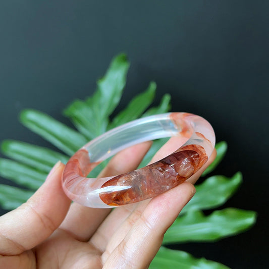 Natural Fire Quartz Bangle Leaf Style Size 56 mm